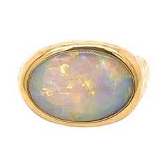 18k Yellow Gold Hammered 3.65 Carat Opal Ring