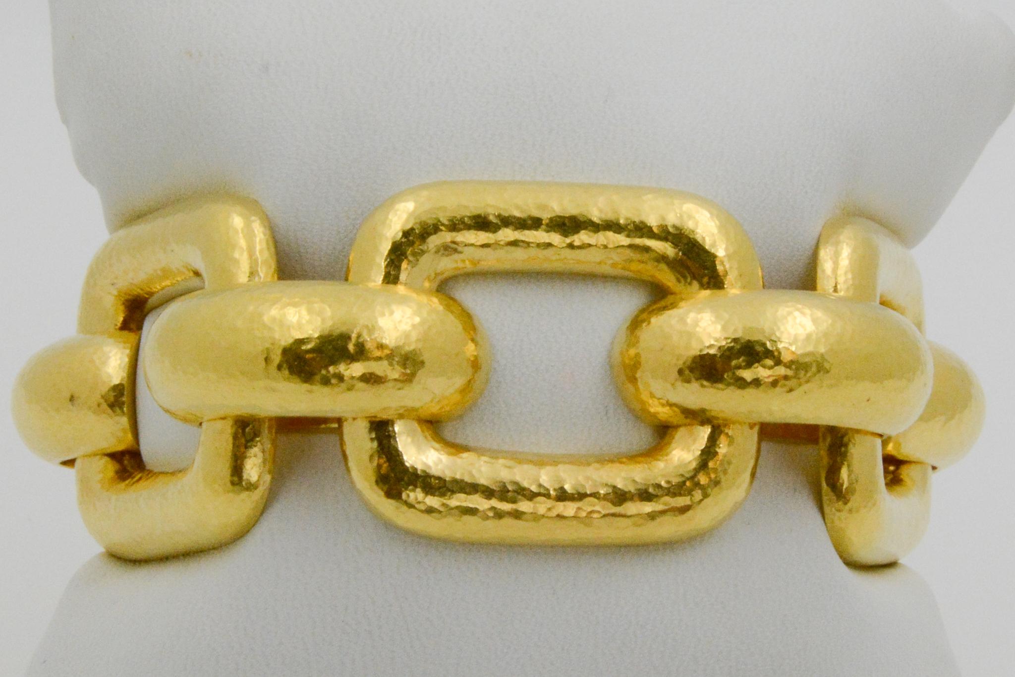 Women's Elizabeth Locke 18 Karat Yellow Gold Hammered Rectangular Link Bracelet