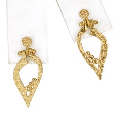 18k Yellow Gold Hammered Foliage Leaf Earrings