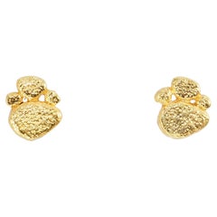 18k Yellow Gold Hammered Gold Pebble Stud Earrings