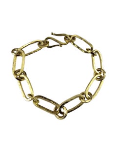 18K Yellow Gold Hammered Oval Link Bracelet #24890