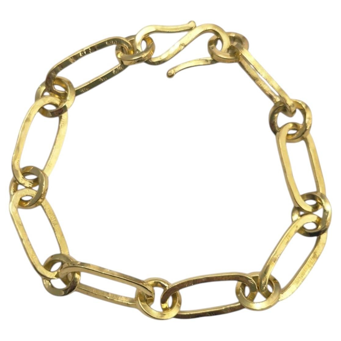 18K Yellow Gold Hammered Oval Link Bracelet #24890