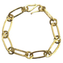 18K Yellow Gold Hammered Oval Link Bracelet #24890