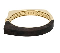 18K Yellow Gold Hand Carved Ebony Chunky Curve Bangle Bracelet by Fern Freeman.