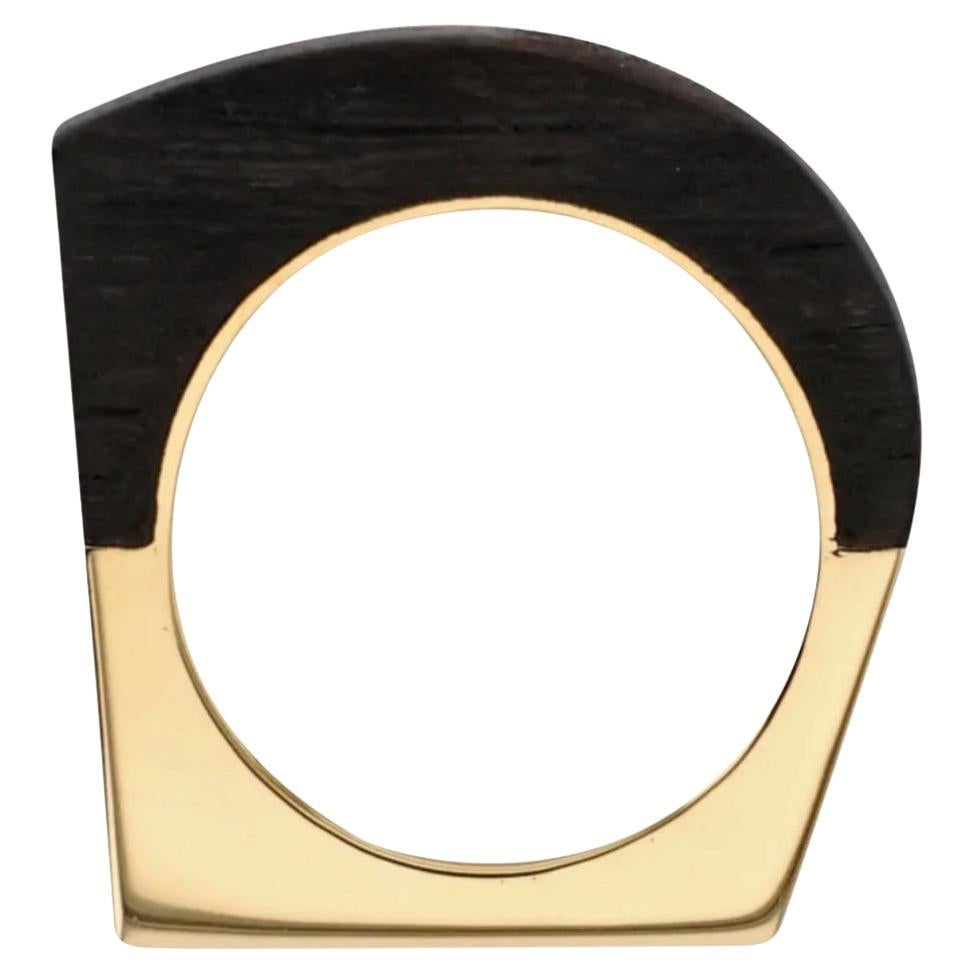 18K Yellow Gold Hand Carved Ebony Curve Ring by Fern Freeman For Sale