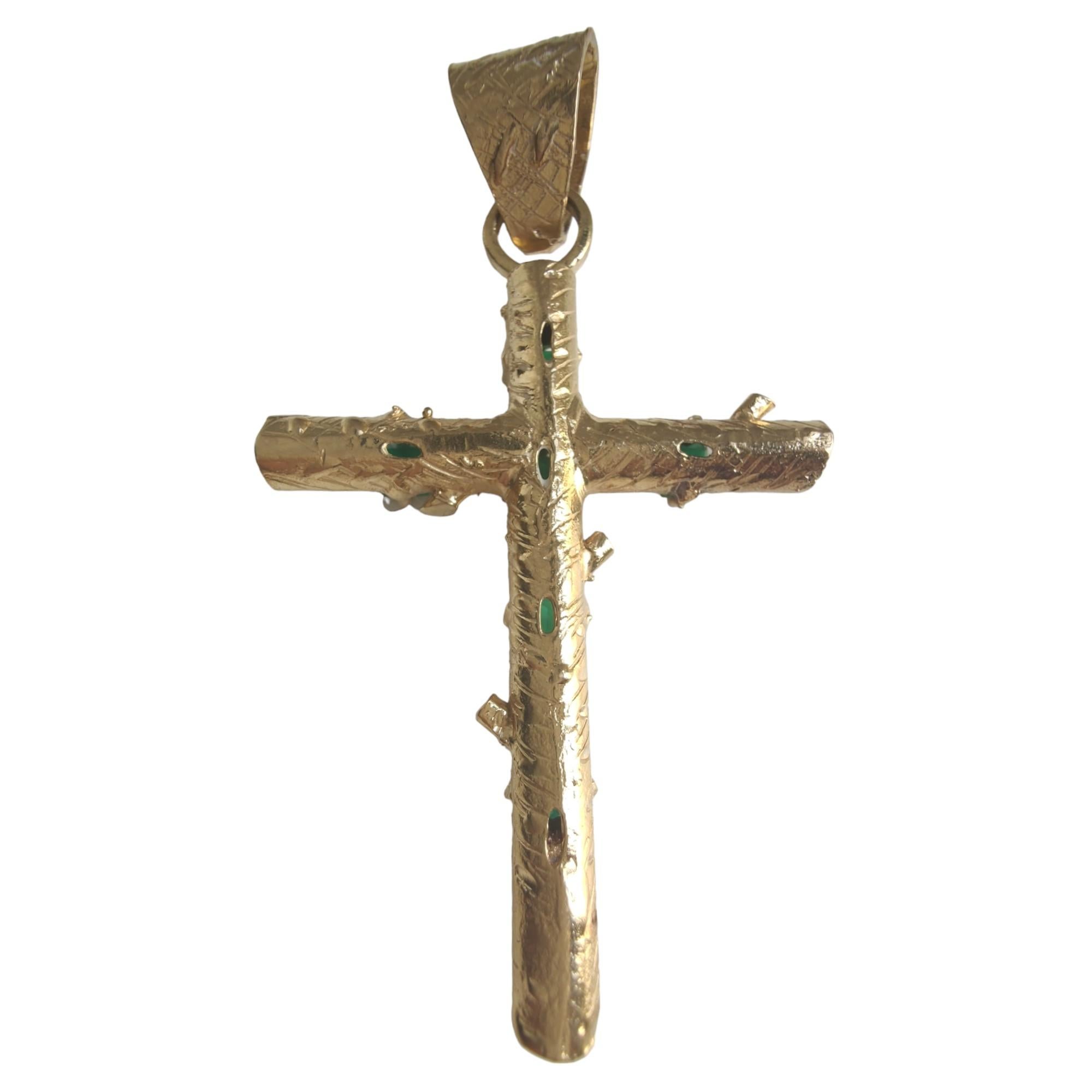 Pendentif croix en or jaune 18K fait à la main avec  2.04 ct Emeraudes - Jewell unique Unisexe en vente