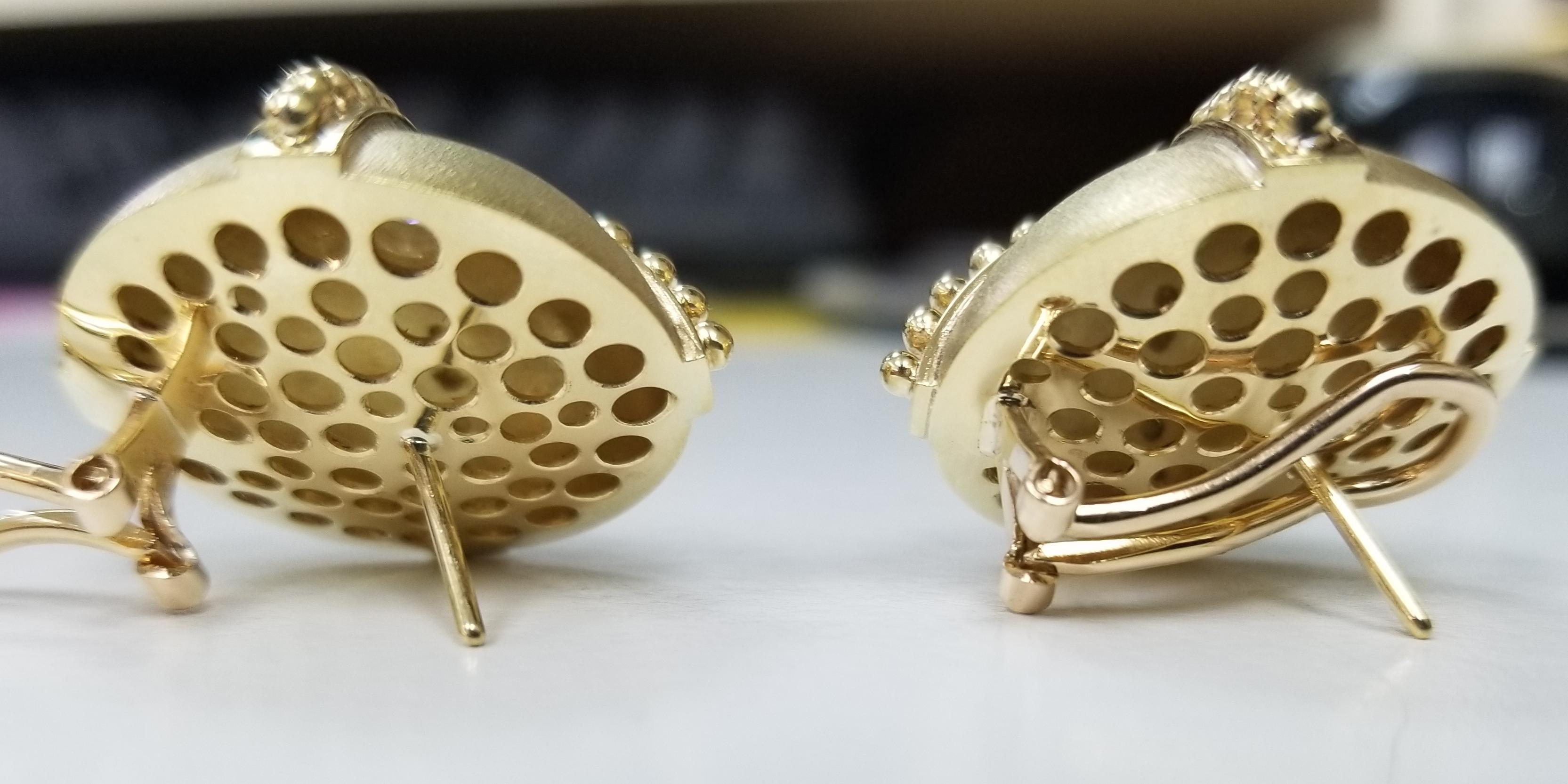 Contemporary 18 Karat Yellow Gold Handmade Diamond Domed Earrings
