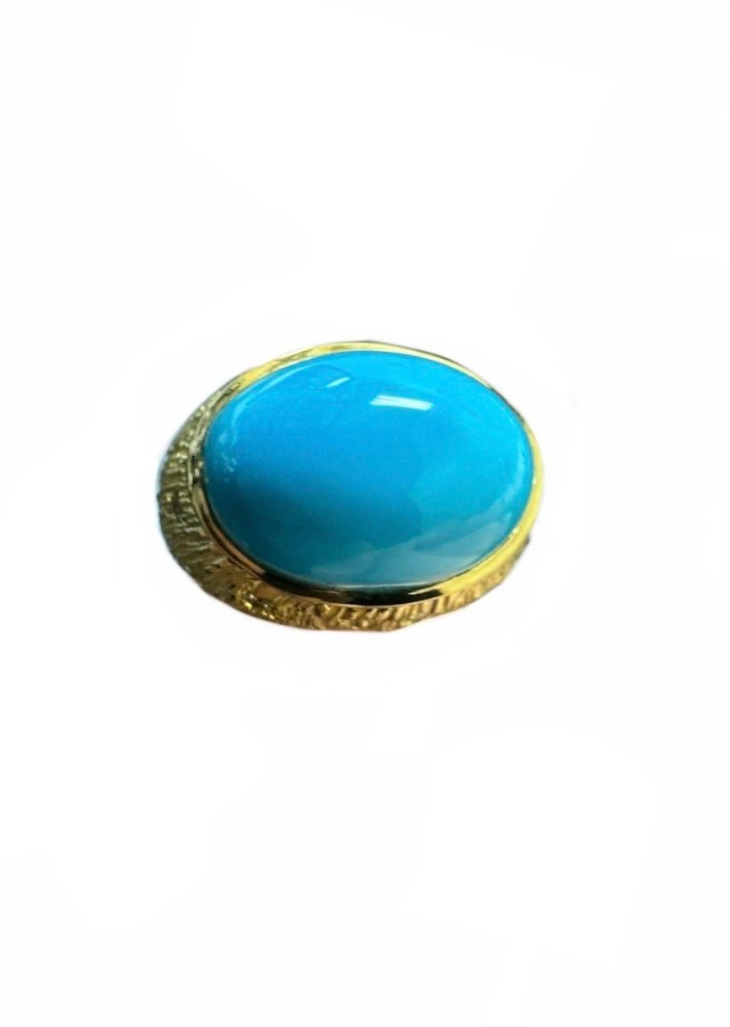 Oval Cut 18K Yellow Gold Handmade Diamond Sleeping Beauty Turquoise Ring For Sale