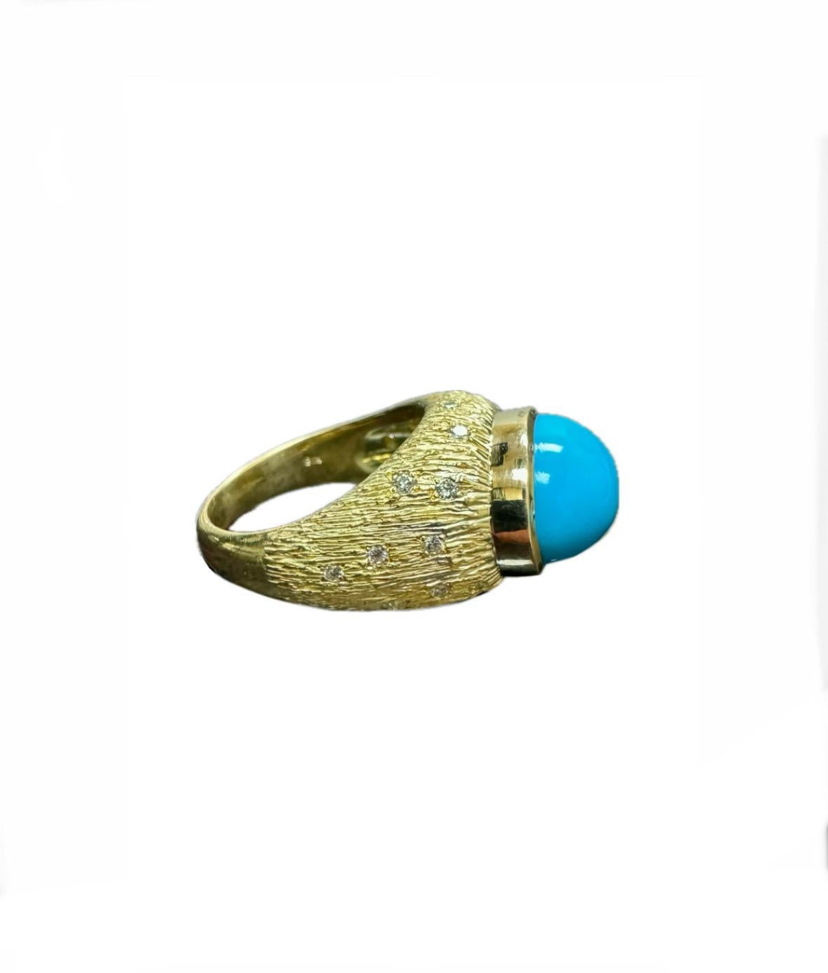 18K Yellow Gold Handmade Diamond Sleeping Beauty Turquoise Ring In New Condition For Sale In Los Angeles, CA