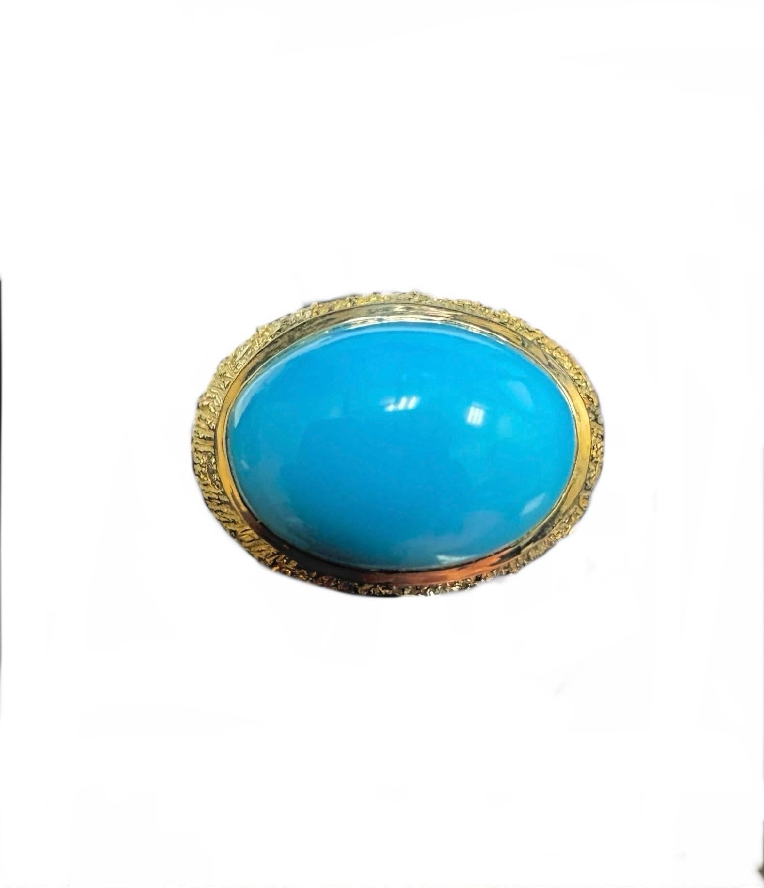 18K Yellow Gold Handmade Diamond Sleeping Beauty Turquoise Ring For Sale 2