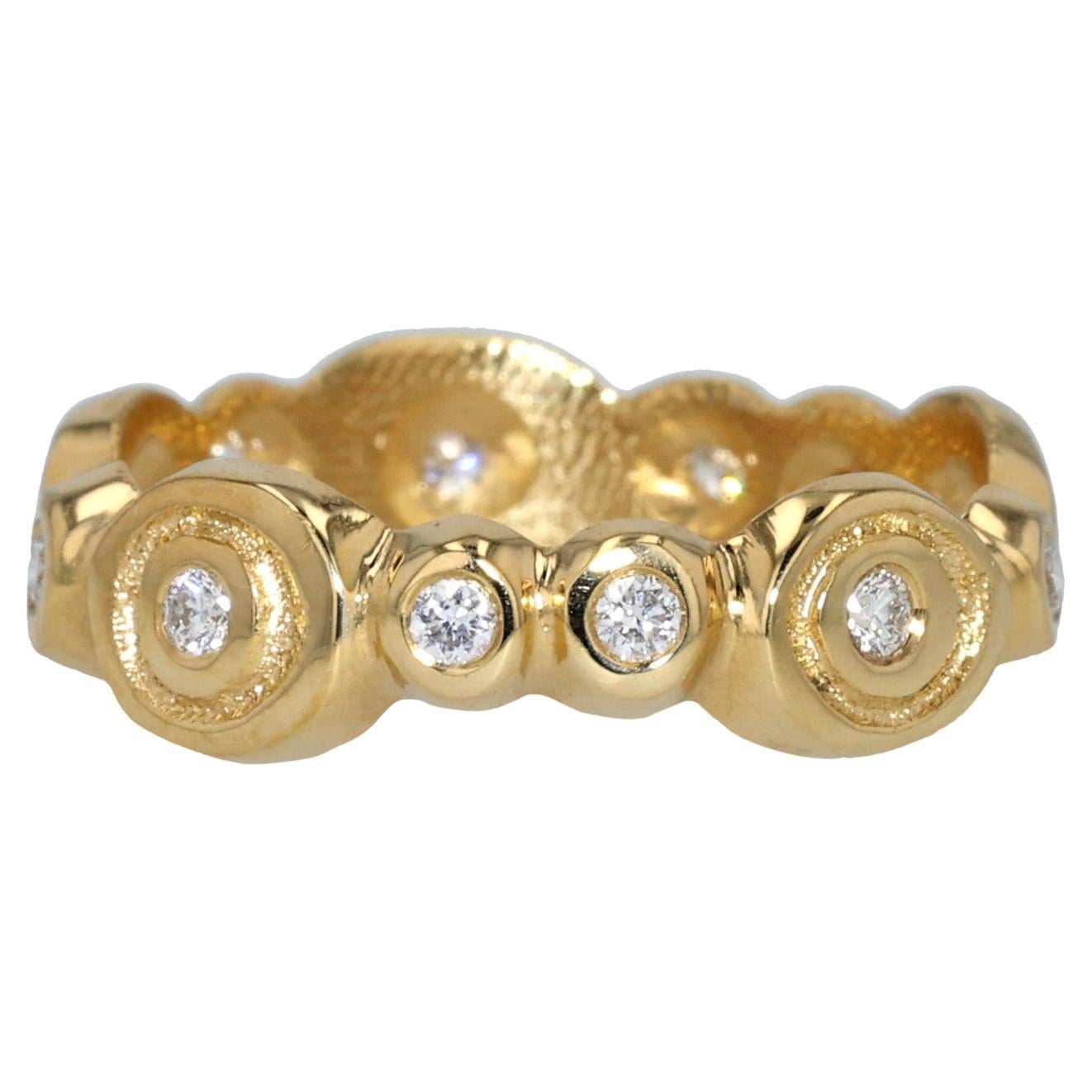 Anello Happy Circle in oro giallo 18K con diamante taglio brillante rotondo in vendita