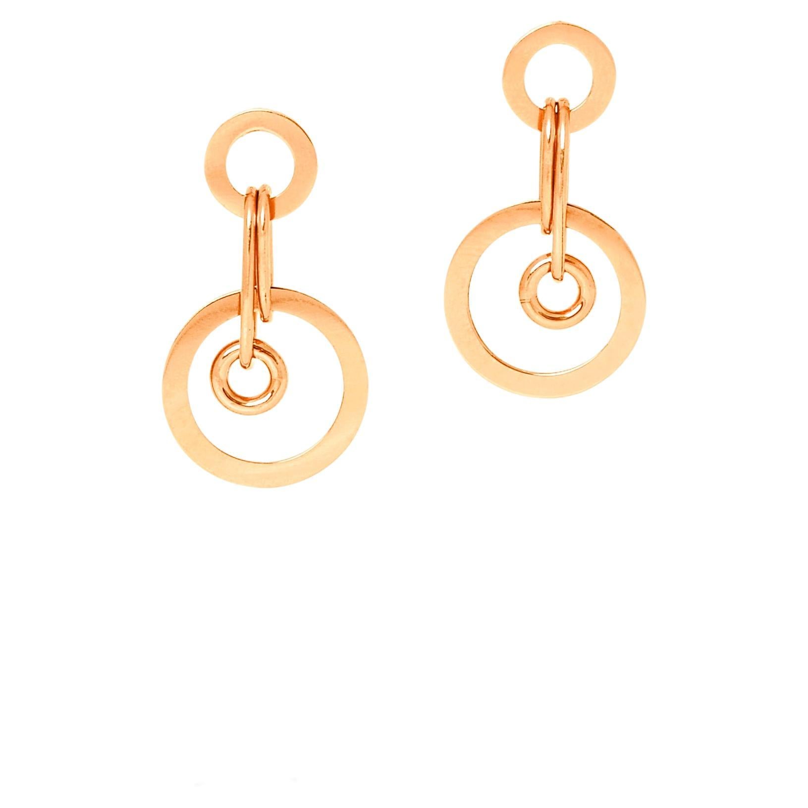 18K Yellow Gold Happy Hoops Modern Design Dangle Earrings For Sale