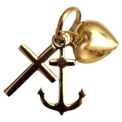 18K Yellow Gold Heart, Anchor, Cross "Faith Love Hope" Charm #25327