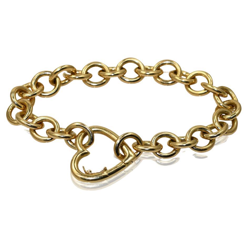 18K Yellow Gold Heart Bracelet, 46.72gr For Sale