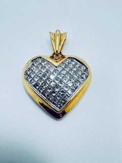 18K Yellow Gold Art Deco Heart Diamond Pendant, 3.25ct, Unisex, 1990