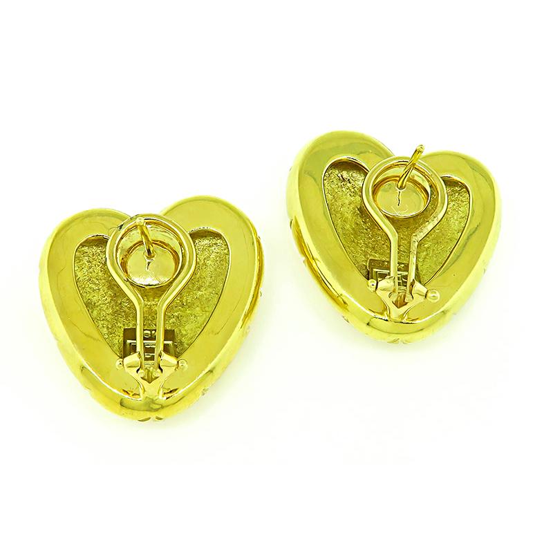 Women's 18k Yellow Gold Heart Earrings For Sale