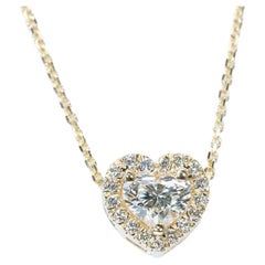 18k Yellow Gold Heart Halo Necklace with Pendant with 0.45 Natural Diamonds
