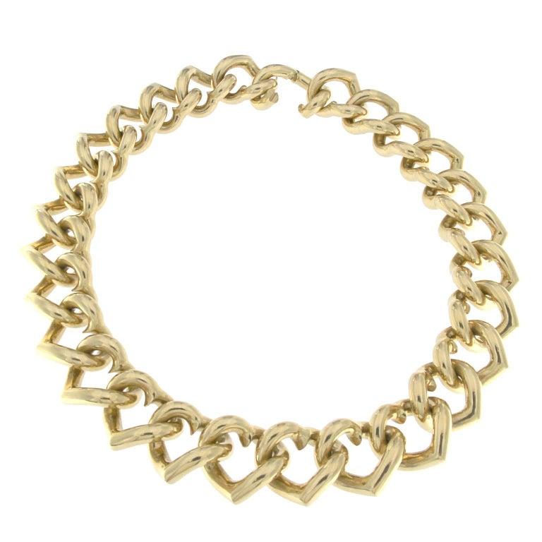 18k Yellow Gold Heart Groumette Necklace For Sale 1