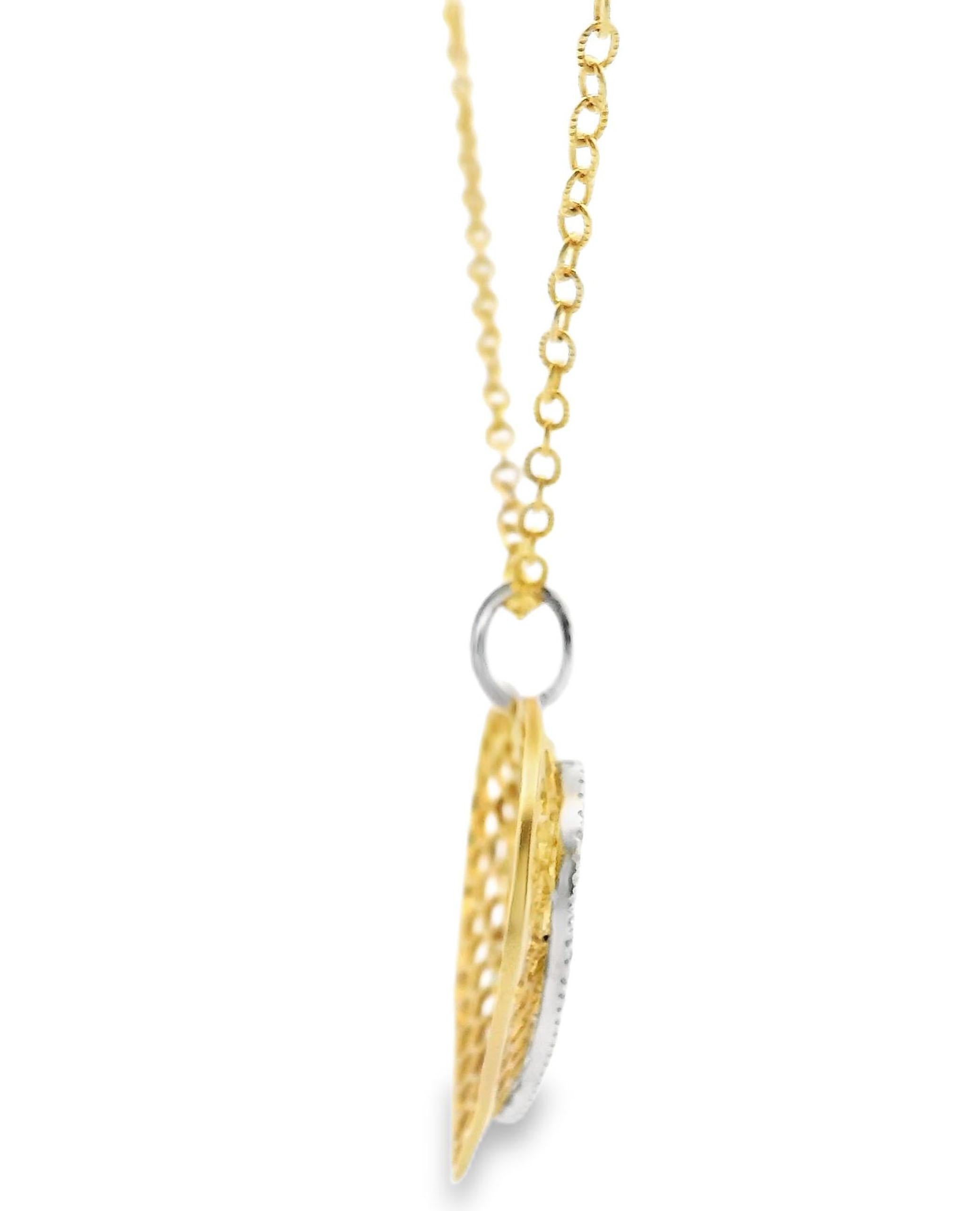 Taille ronde Collier en or jaune 18K avec cœur et nid d'abeille en vente