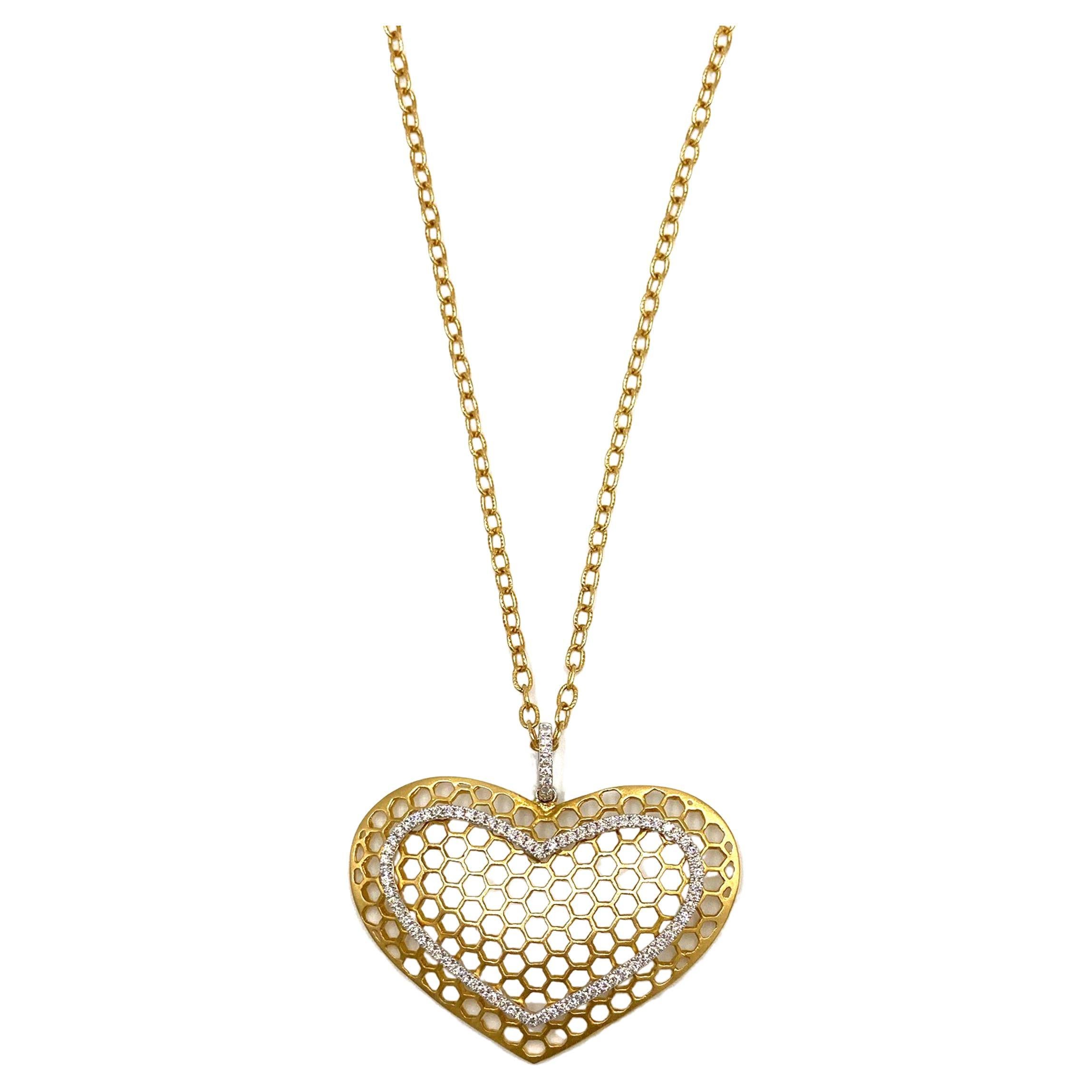 18 Karat Gelbgold Herz-Halskette mit honigfarbenem Design