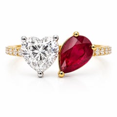 18K Yellow Gold Heart-Shaped Burmese Ruby & Diamond Toi et Moi Ring