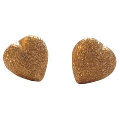 18K Yellow Gold Heart Stud Florentine Finish Earrings #18197