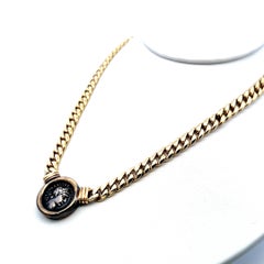 18K Yellow Gold Heavy Curb Link Necklace with Ancient Roman Coin Pendant