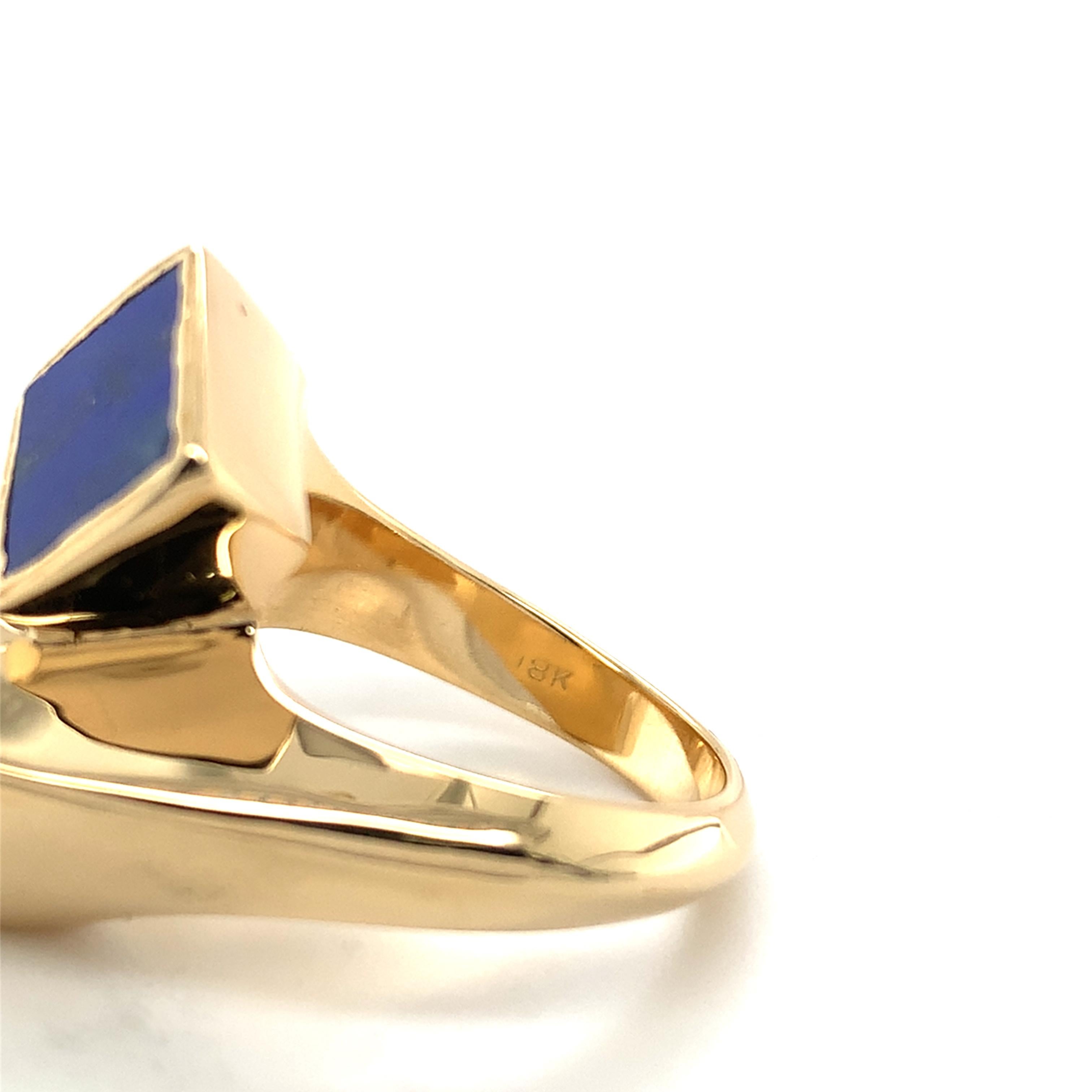 18K Yellow Gold Heavy Modern Lapis Bypass Ring For Sale 5