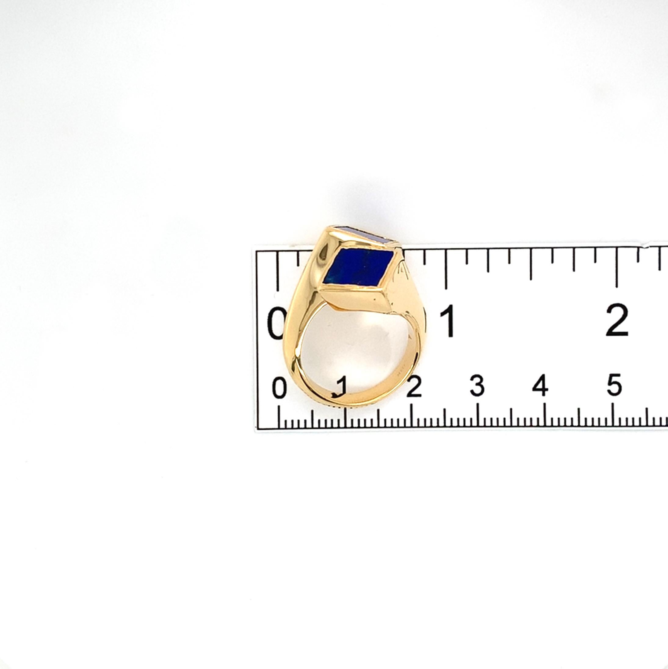 18K Yellow Gold Heavy Modern Lapis Bypass Ring For Sale 6