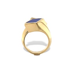 18K Yellow Gold Heavy Modern Lapis Bypass Ring