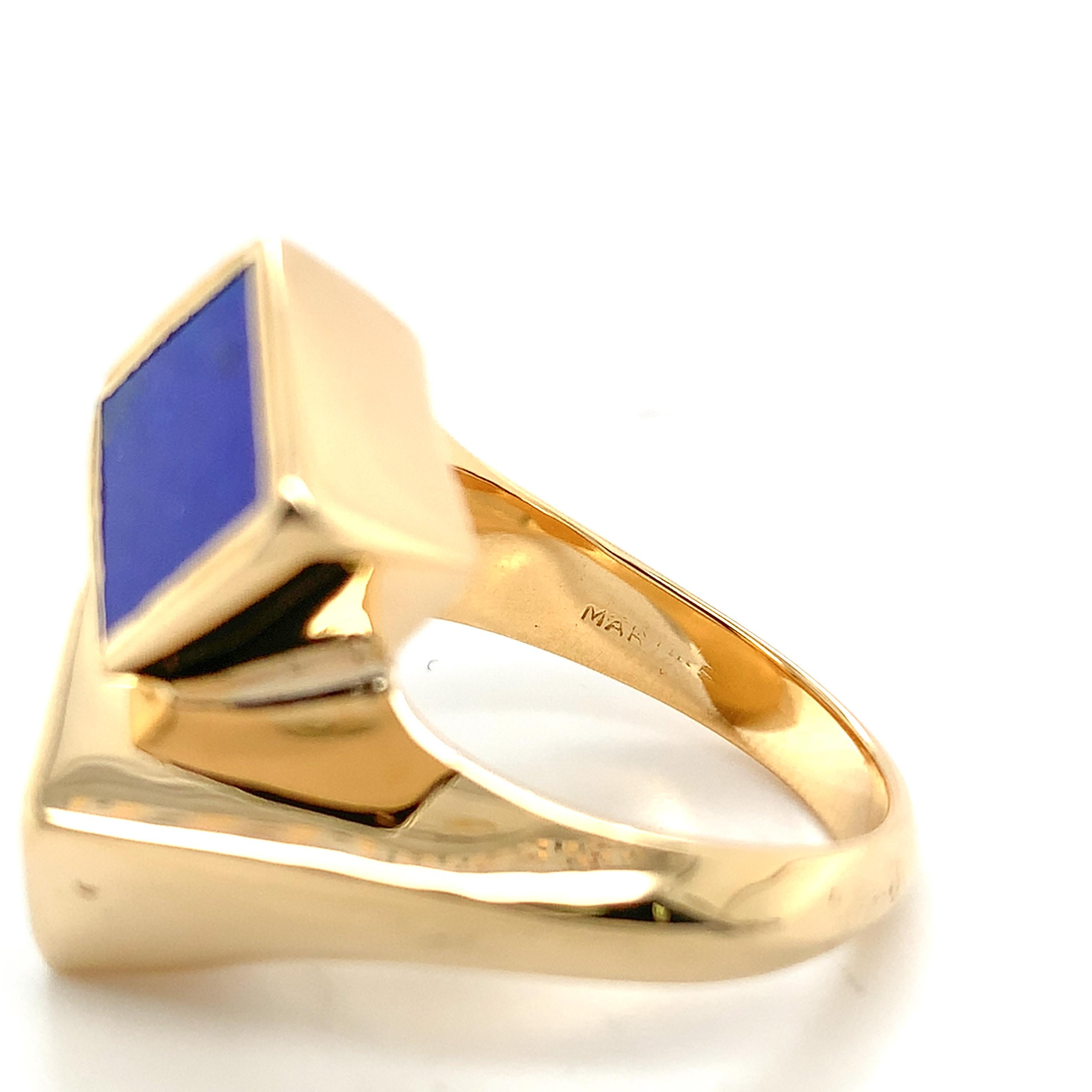 18K Yellow Gold Heavy Modern Lapis Bypass Ring For Sale 4
