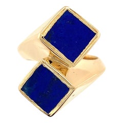 18K Yellow Gold Heavy Modern Lapis Bypass Ring