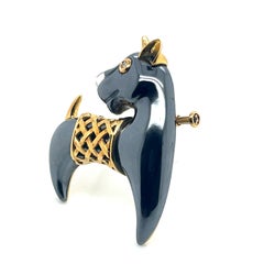 18k Yellow Gold Hematite Dog Pin