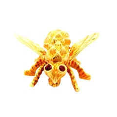 18k Yellow Gold Herbert Rosenthal Ruby Eyes Small Bee Pin/Brooch