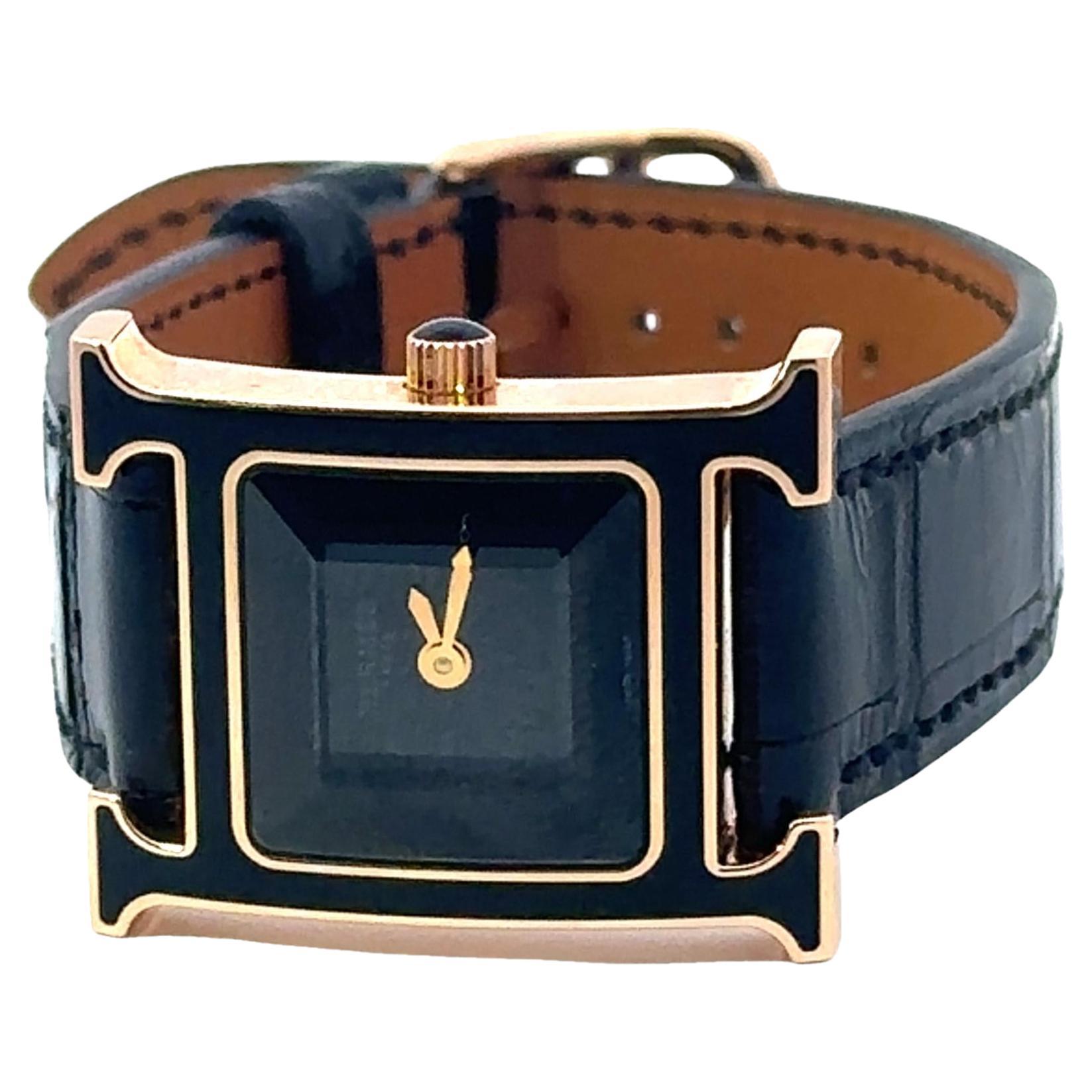 oro amarillo de 18 quilates  Hermes 1990s Oro 7 Negro  Reloj esmaltado Heure H  - 37,50GRAM en venta