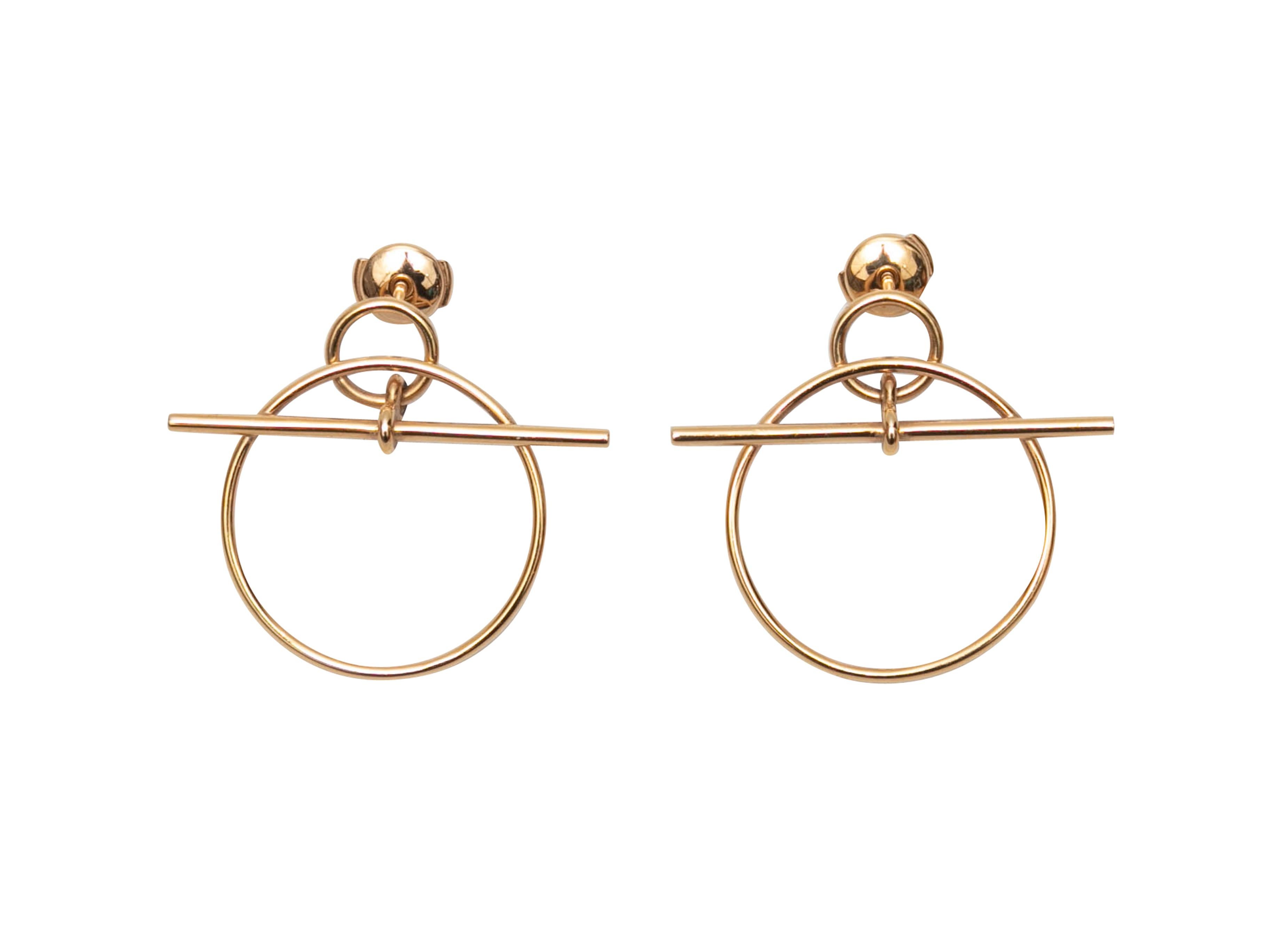 18K Yellow Gold Hermes Pierced Loop Earrings In Good Condition In New York, NY