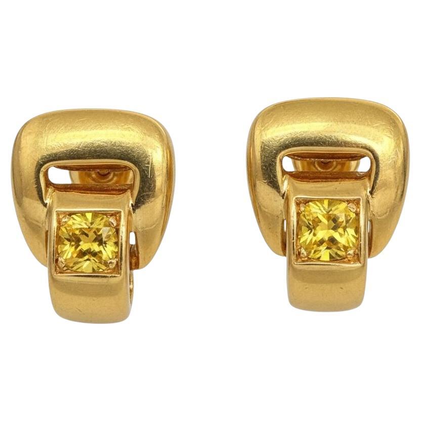 Boucles d
oreilles saphir jaune Hermes en or jaune 18K en vente