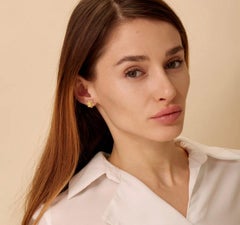 18K Yellow Gold Hex Stud Earrings by Syna Jewels with Ethiopian Opal & Diamonds