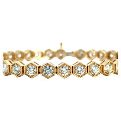 Bracciale da tennis in oro giallo 18k con castone esagonale e diamante rotondo Nature da 7,25 carati