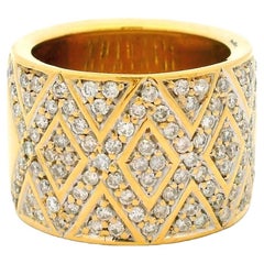 18K Yellow Gold Hexagon Pavé Diamond Wide Band Ring