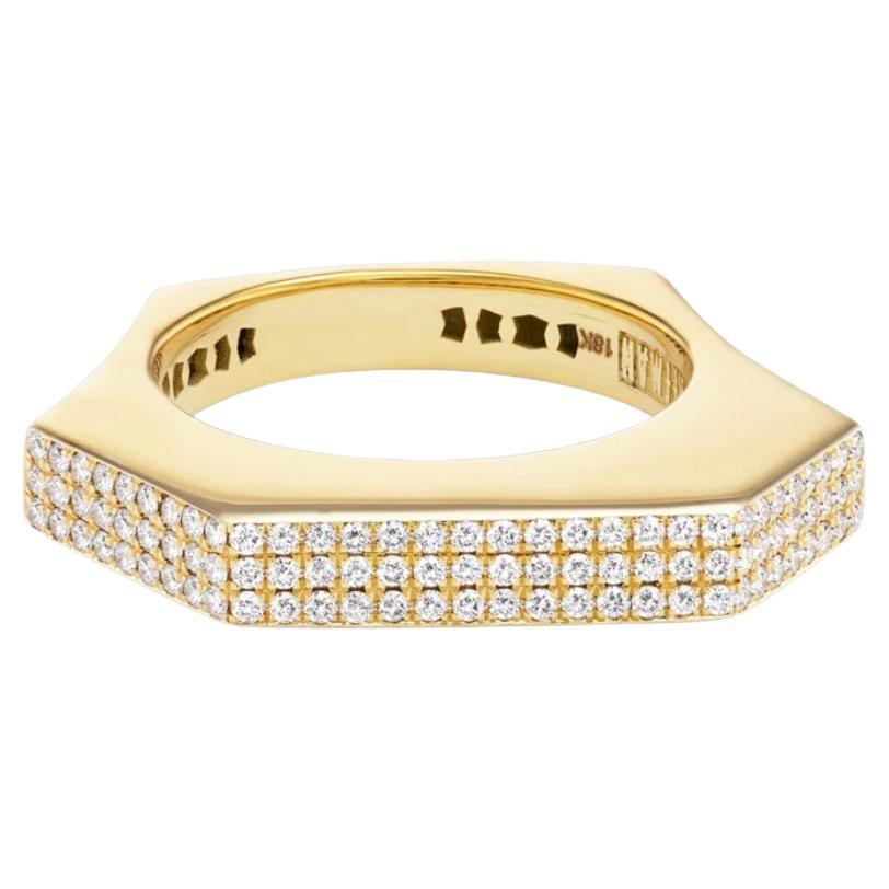 Anello esagonale in oro giallo 18K con pavé di diamanti di Fern Freeman