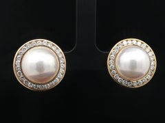 18k Yellow Gold High Quality 14mm Mabe Pearl & 1.56ctw Diamond Button Earrings