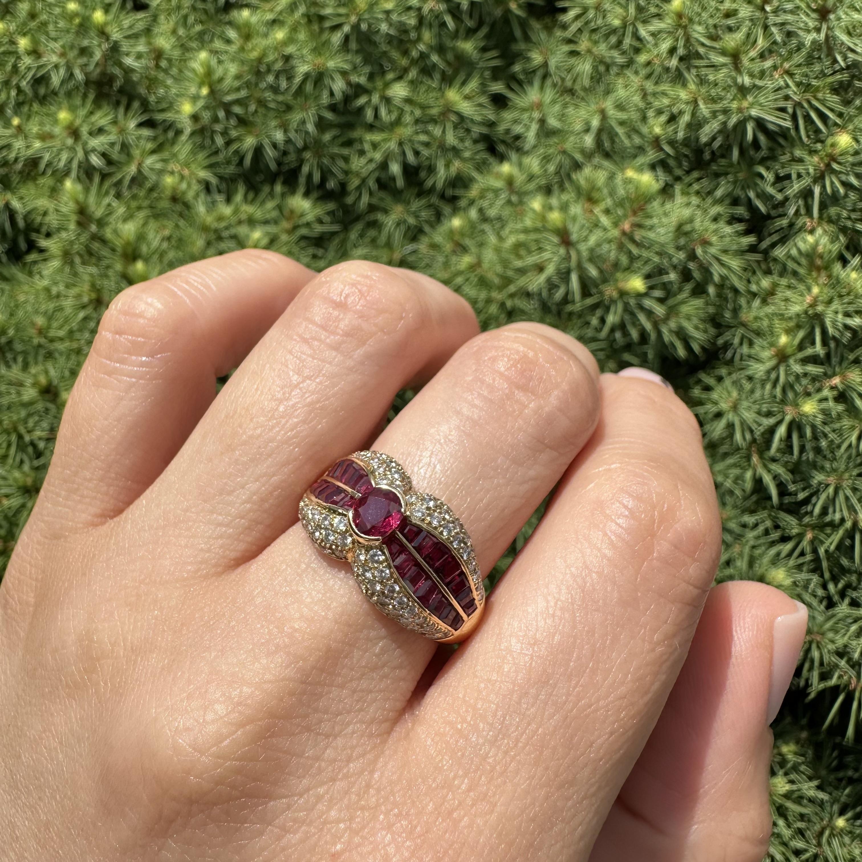 18k Yellow Gold High Quality 2.87ctw Ruby & Diamond Cocktail Wide Band Ring For Sale 5