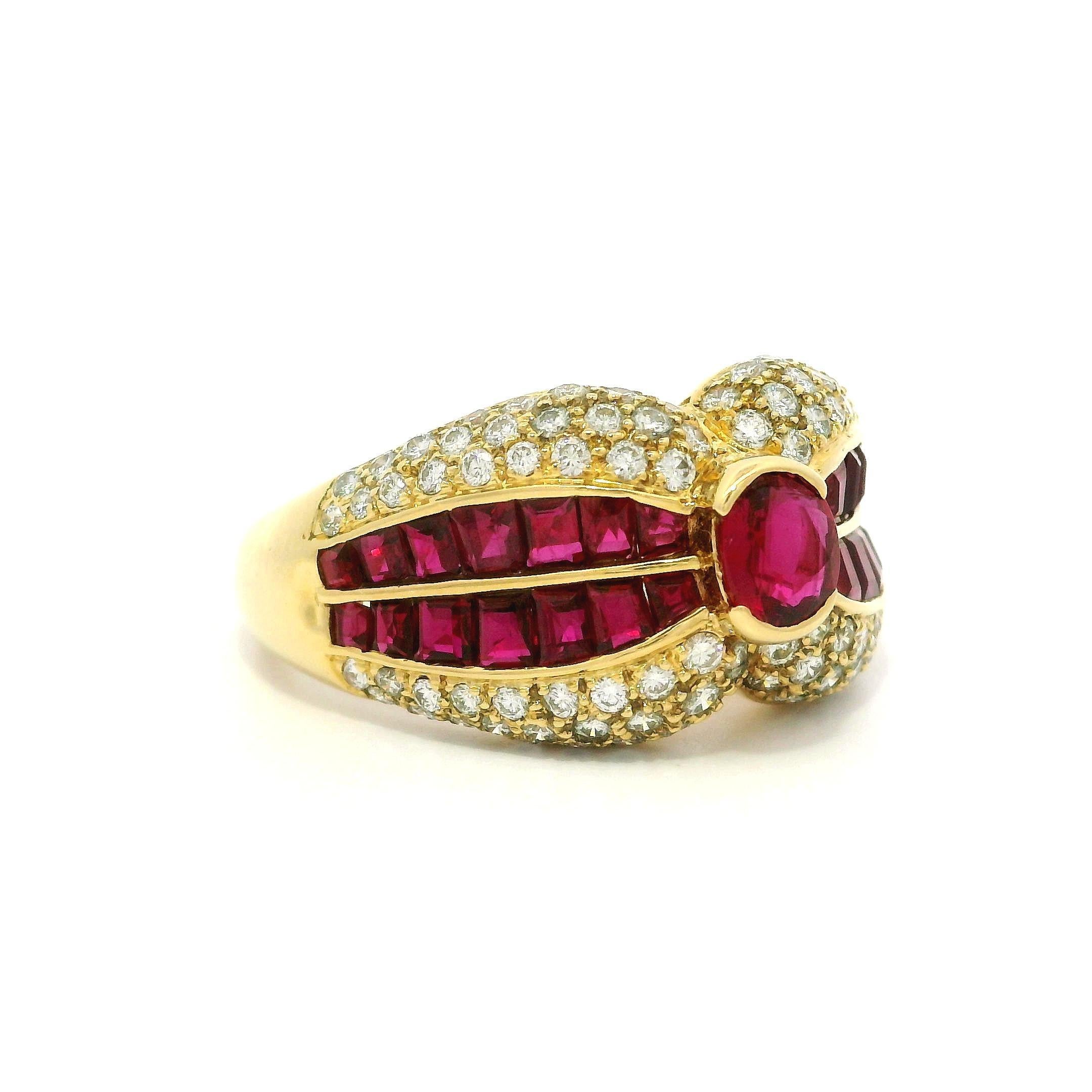 18k Yellow Gold High Quality 2.87ctw Ruby & Diamond Cocktail Wide Band Ring For Sale 7