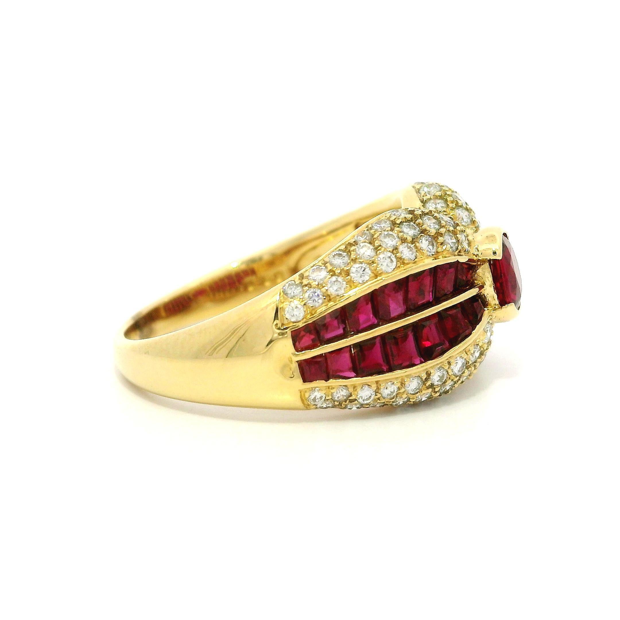 18k Yellow Gold High Quality 2.87ctw Ruby & Diamond Cocktail Wide Band Ring For Sale 8