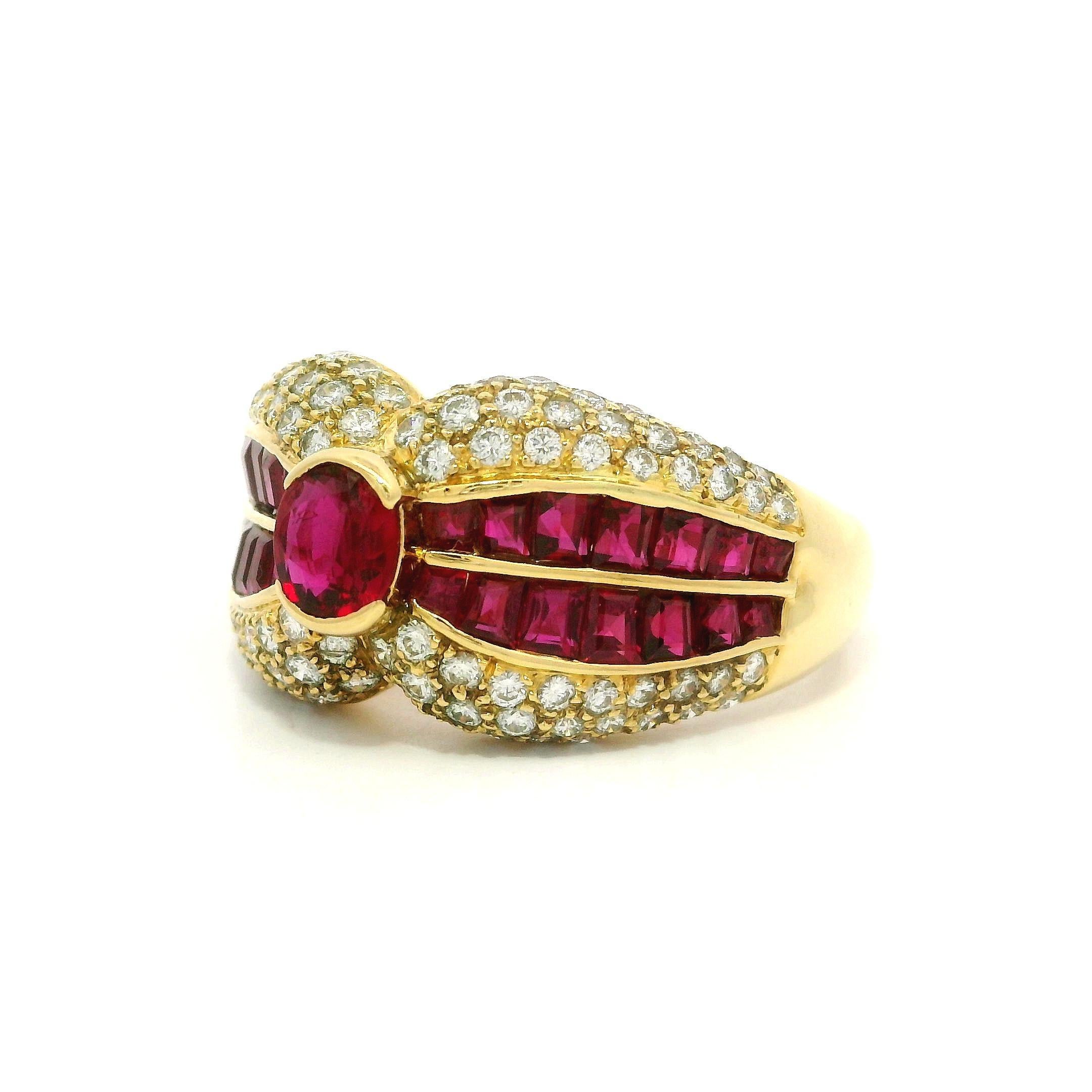18k Yellow Gold High Quality 2.87ctw Ruby & Diamond Cocktail Wide Band Ring For Sale 9
