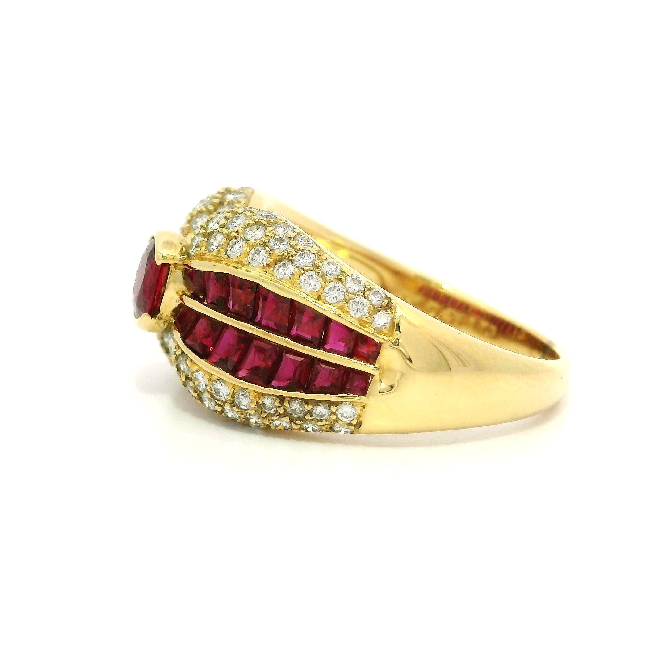 18k Yellow Gold High Quality 2.87ctw Ruby & Diamond Cocktail Wide Band Ring For Sale 10