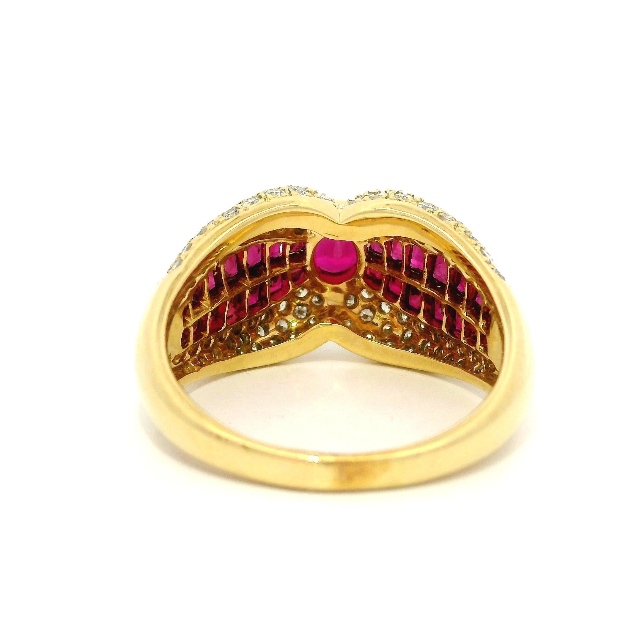 18k Yellow Gold High Quality 2.87ctw Ruby & Diamond Cocktail Wide Band Ring For Sale 11