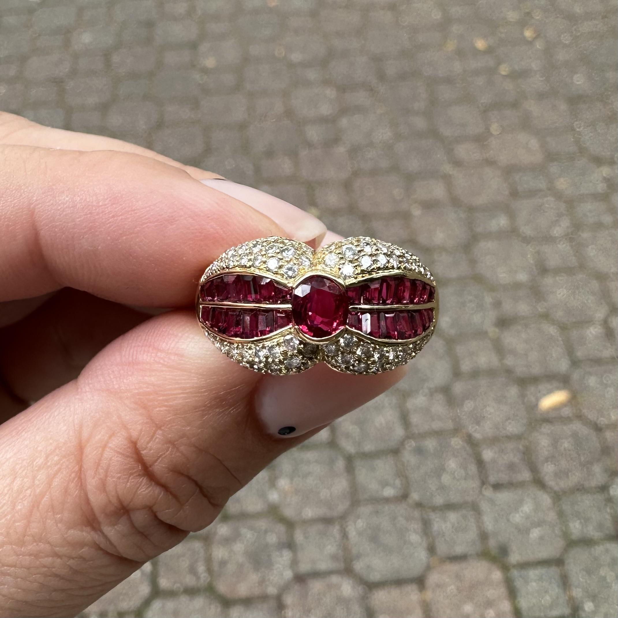 18k Yellow Gold High Quality 2.87ctw Ruby & Diamond Cocktail Wide Band Ring For Sale 12