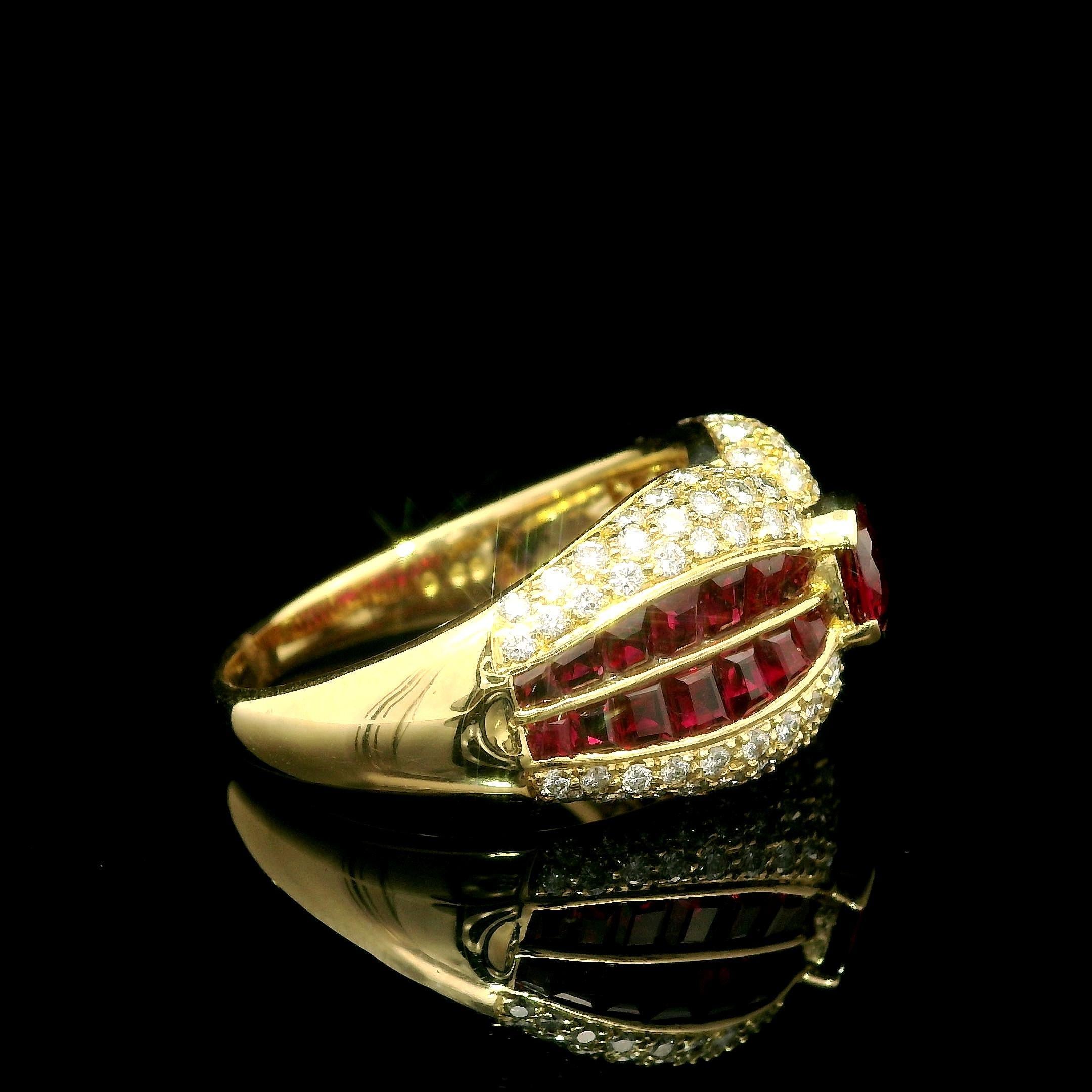 Oval Cut 18k Yellow Gold High Quality 2.87ctw Ruby & Diamond Cocktail Wide Band Ring For Sale